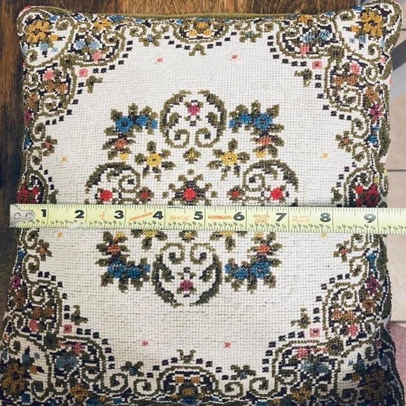 Olive Green Velvet needlepoint Pillow
Vintage decorative accent cottagecore - Picture 7 of 8